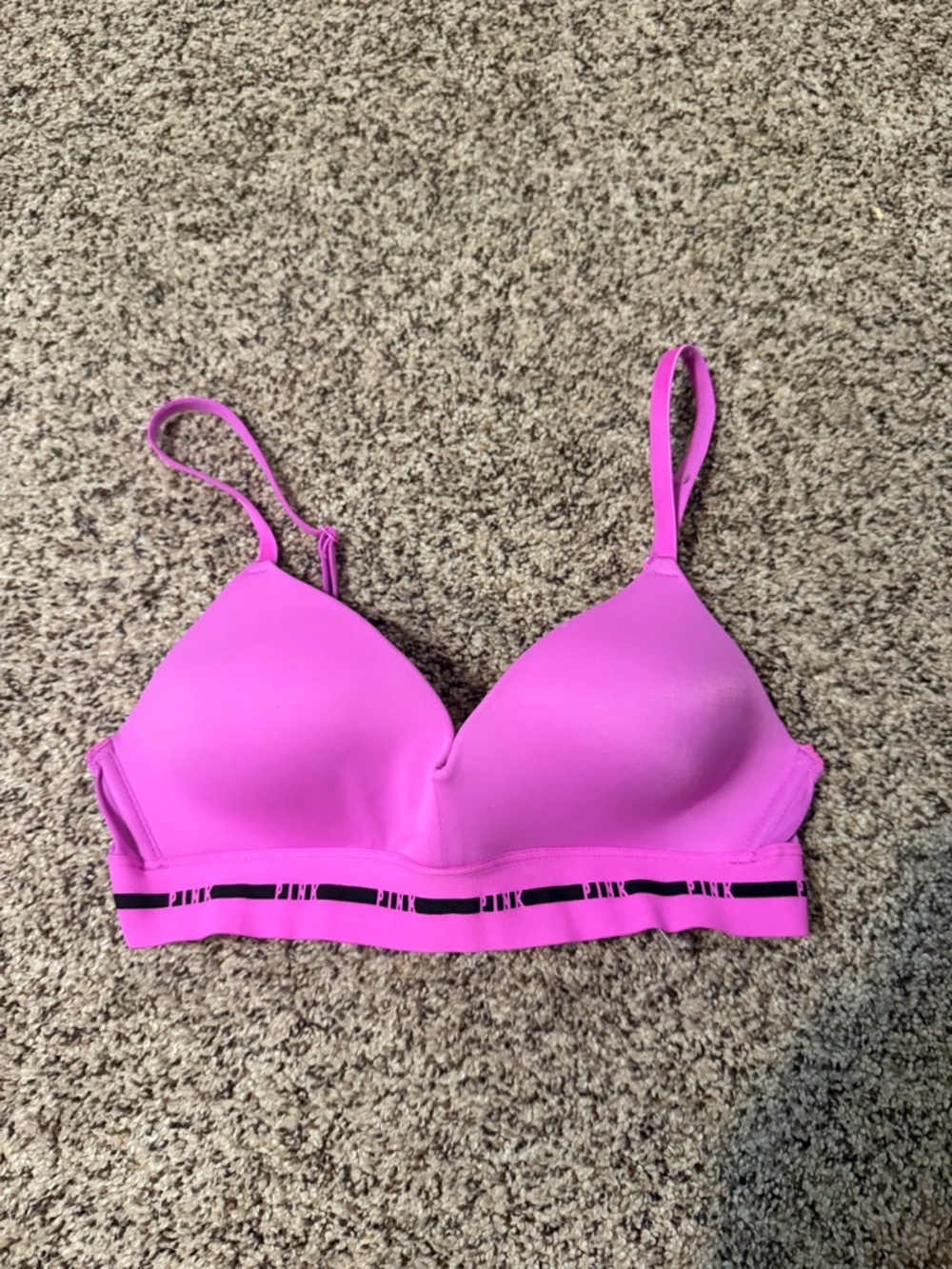 PINK Victoria's Secret Hot Pink Padded Bralette with Black Accent Band
